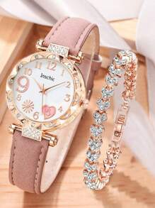 2件套可爱心形水钻手表（适合女孩）