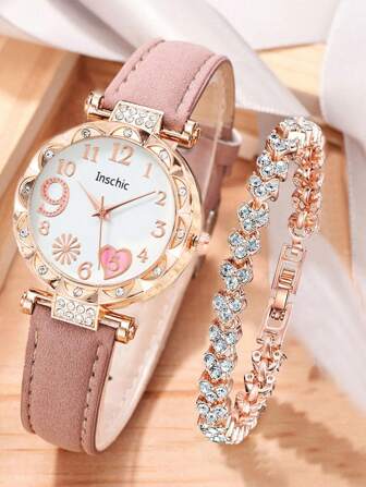 2件套可爱心形水钻手表（适合女孩）