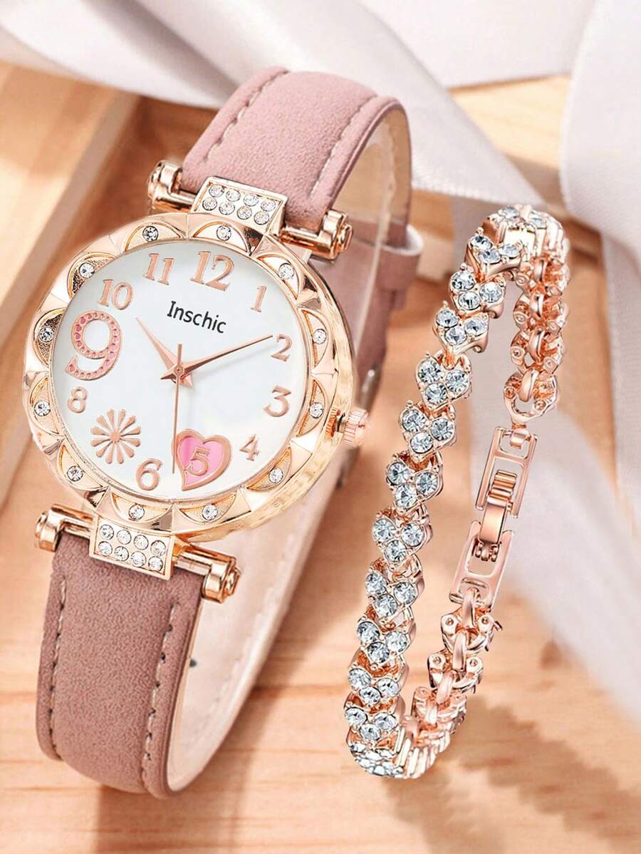2件套可爱心形水钻手表（适合女孩）