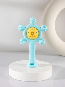1pc Baby Rattle Teether Toy, Silicone Material, Suitable For Teething Period Grab Training - Blue - View 2