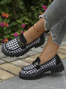 女士格子紋厚底拖鞋,通用款式 - 黑與白 - 查看 1