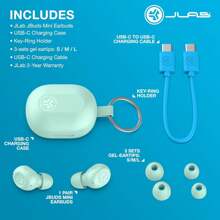 JLab JBuds Mini True Wireless Earbud Headphones & USB Charging Case, World's Smallest Earbud*, IP55 Sweat And Dust Proof, Bluetooth Multipoint, Be Aware Audio, 3 EQ Sound Settings, Crystal Clear Calls - Mint Green - View 3