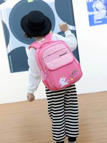 Children Backpack School Bag For Girls Pink Unicorn Pattern Bookbag For Primary School Grades 1-3 - Pink - View 2