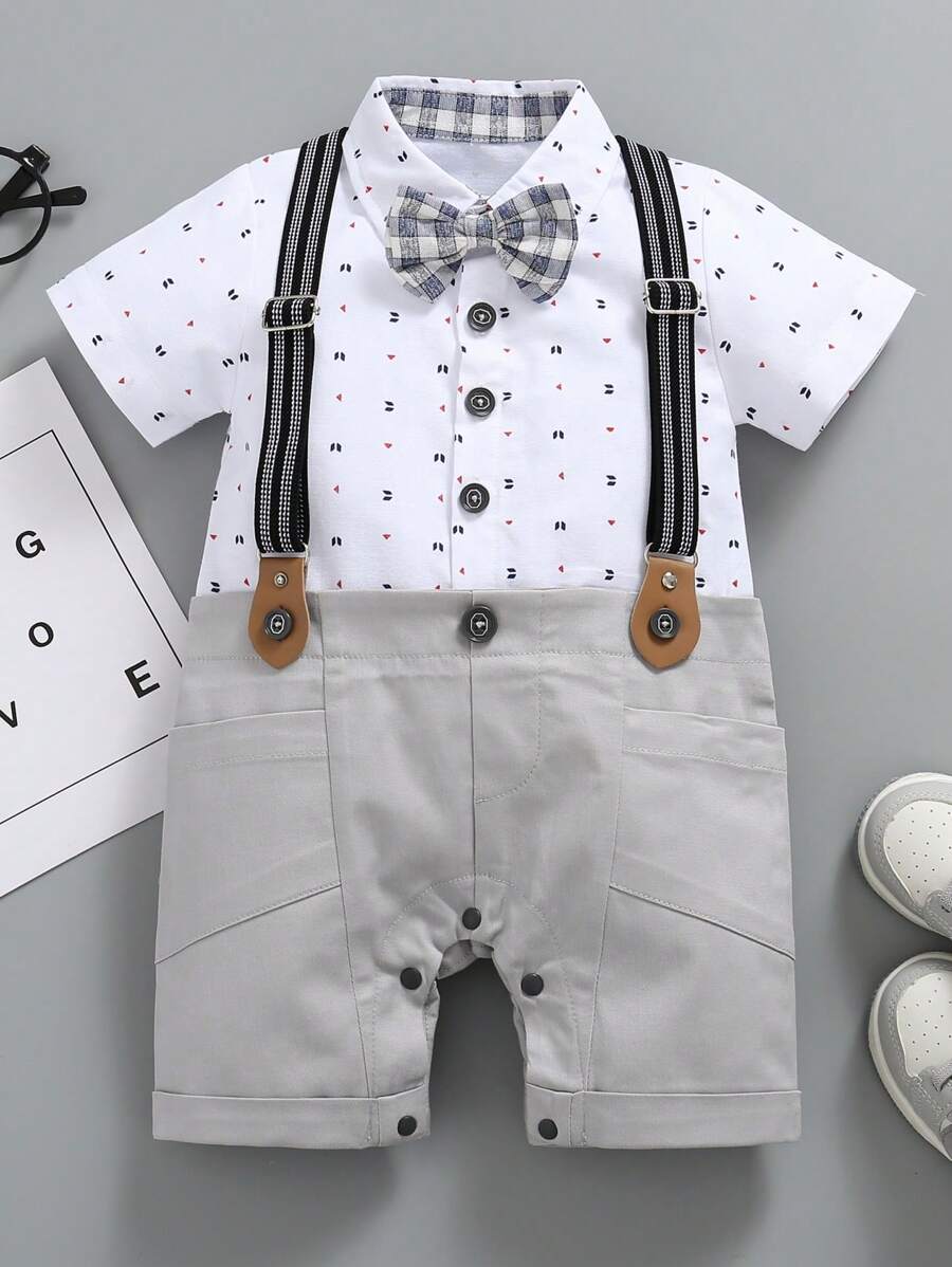 Mono O Pelele Elegante Para Bebé Niño Con Pajarita - Manga Larga, De Algodón | Tallas De 3 A 24 Meses | Ideal Para Eventos Y Ocasiones Especiales