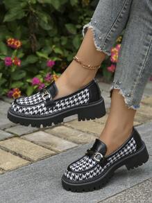 女士格子紋厚底拖鞋,通用款式 - 黑與白 - 查看 3