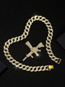 1只男士個性化合金立體鑽石槍吊墜項鍊,歐美男士嘻哈酷炫、霸氣項鍊 - 嘻哈吊墜 - 查看 11