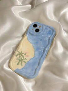 1pc White 3d Wave Patterned Beach Vacation Phone Case Compatible With iphone - Multicolor - View 3