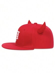 1 pieza Gorra casual ajustable de protección solar para hombres con bordado de letras con cuernos góticos para primavera, otoño y Halloween - Rojo - Ver 3