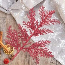 5入組人工聖誕樹枝,玫瑰金閃粉松針,適用於製作聖誕花環、婚禮等diy裝飾