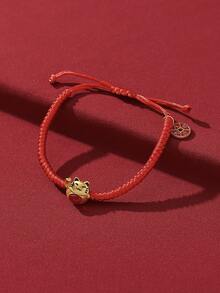 1入組時尚節慶全配/流行招財貓&龍&蘋果&怪物設計紅色女士彈性繩手鍊,適合假期,休閒,派對和日常佩戴