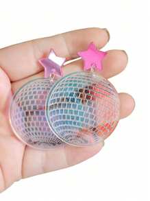 2pcs/Set European And American Style Acrylic Pentagram Shaped Colorful Mirror Surface Disco Ball Dangle Earrings For Women, Bar Gift - Multicolor - View 2