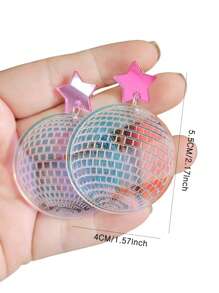 2pcs/Set European And American Style Acrylic Pentagram Shaped Colorful Mirror Surface Disco Ball Dangle Earrings For Women, Bar Gift - Multicolor - View 3