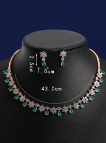 3入組華麗女士珠寶套裝,時尚立體氧化鋯石花朵裝飾,水滴吊墜,適合婚禮晚宴襯托頸部美感,結婚週年紀念禮品 - 套裝 - 查看 14