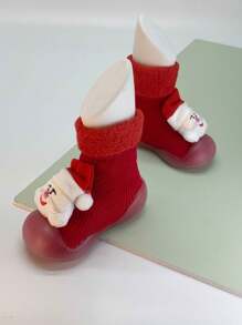 冬季兒童聖誕風格寶寶襪子鞋,幼兒防滑柔軟底長筒絨面厚底鞋
