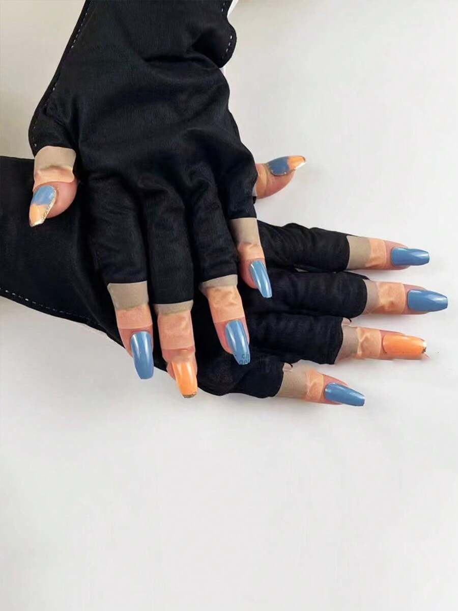 2入組美甲手套,防曬uv、抗黑、抗曬、抗曬、抗光、手指露出、美甲護手套 - 黑色 - 查看 1