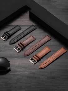 1入款18mm、20mm、22mm三合一皮質錶帶，適用於三星智慧手錶Galaxy Watch 4 Classic 42mm、46mm、B atch Active 2 40mm、44mm、B atch 3 41mm，同時適用於華為Watch GT/2/2e/Pro/3/3Pro 42mm、46mm，智能手錶錶帶配件 - 咖啡棕 - 查看 3