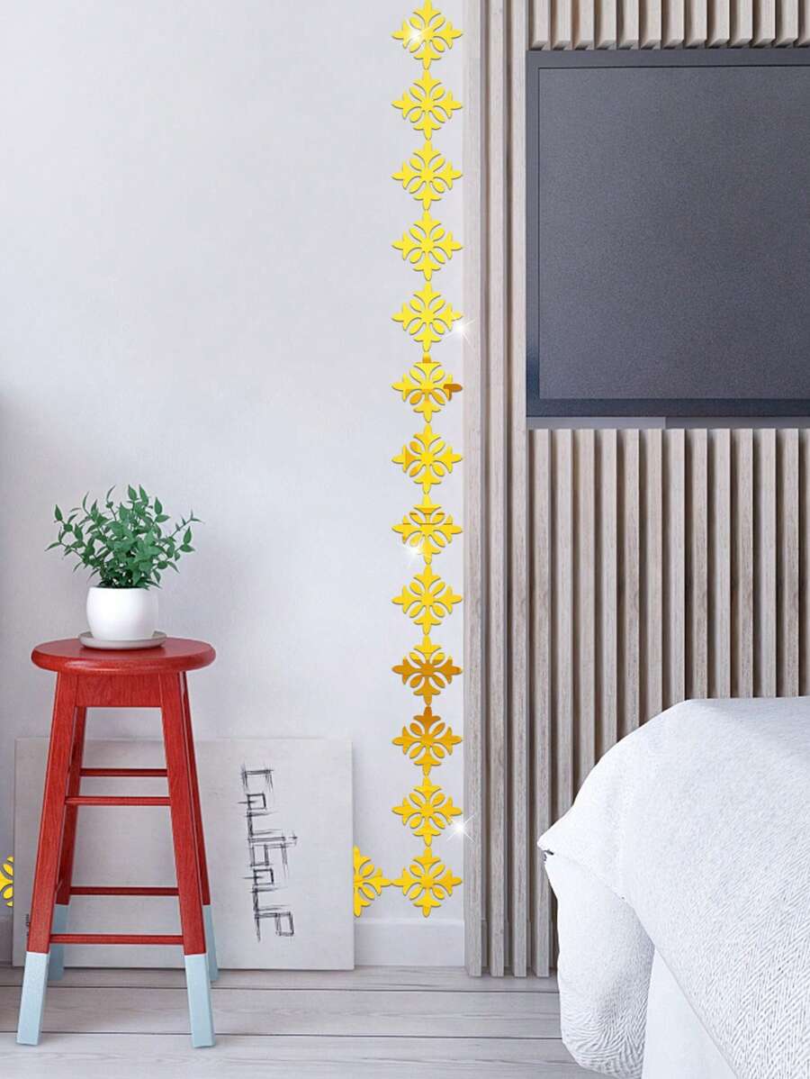 10入組花朵設計鏡子牆貼 - 金色 - 查看 1