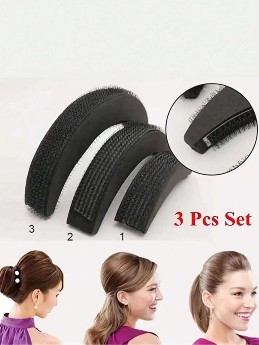 Bộ 3 gối tạo kiểu tóc hình quả chuối thời trang có chất liệu Eva và khóa cài, thích hợp làm quà tặng cho phụ nữ, dụng cụ tạo kiểu tóc, phụ kiện tóc - màu đen - Xem 1
