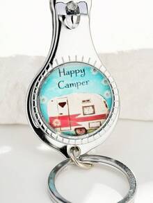 1入男士多功能指甲剪鑰匙扣,手工玻璃凸透鏡圓形吊飾,帶節日祝福語的鑰匙扣,創意禮物 - 彩色 - 查看 4