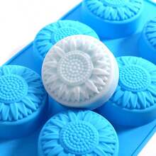 圓形向日葵肥皂模,1包6個空心圓柱形雏菊花矽膠模,適用於製作熱巧克力彈珠、蛋糕、果凍、肥皂、乳液棒