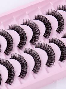 12 對自然外觀全條假睫毛,長度 10-15 毫米,濃密,超濃密,長,捲曲,柔軟,3d 美觀,優雅,輕巧,迷你黑莖,多層簇,非常適合日常佩戴 - 黑色 - 查看 2
