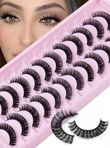 12 對自然外觀全條假睫毛,長度 10-15 毫米,濃密,超濃密,長,捲曲,柔軟,3d 美觀,優雅,輕巧,迷你黑莖,多層簇,非常適合日常佩戴 - 黑色 - 查看 1