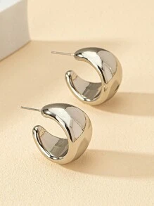 HOTNICE A Pair Of Minimalist Geometric Teardrop Shaped Earrings, Versatile New Earrings For Women, Elegant, Daily Wearing Earrings - Silver - View 2