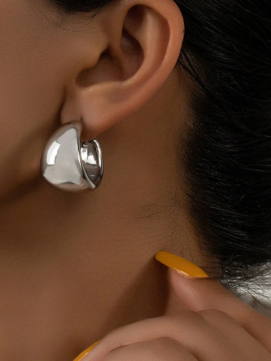 HOTNICE A Pair Of Minimalist Geometric Teardrop Shaped Earrings, Versatile New Earrings For Women, Elegant, Daily Wearing Earrings - Silver - View 1