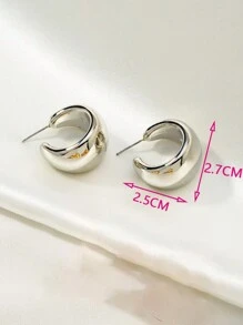 HOTNICE A Pair Of Minimalist Geometric Teardrop Shaped Earrings, Versatile New Earrings For Women, Elegant, Daily Wearing Earrings - Silver - View 3