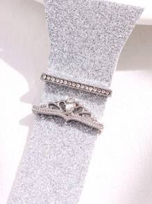 2pcs Minimalist Luxurious Versatile Unique Elegant Intricate Silver & Rose Gold Tone Crown Decor With Rhinestone Jewelry Set, Accessory