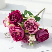 1/3件組人造牡丹花束，適用於臥室、廚房裝飾、DIY花環、秋季裝飾、室內/室外裝飾、桌面裝飾、婚禮裝飾、人造植物、教師禮物、女性禮物 - 玫紅色 - 查看 4