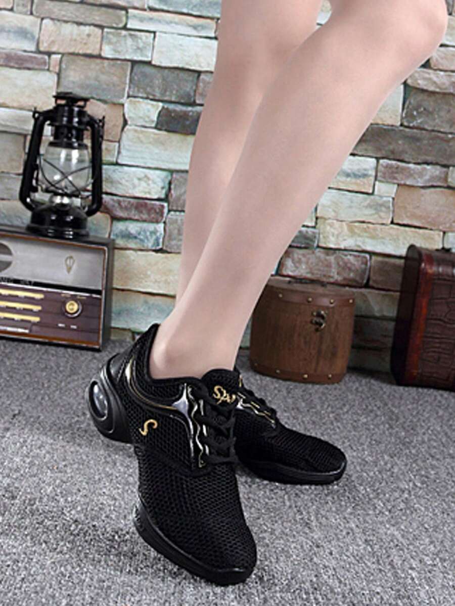 Phong cách mới Của phụ nữ Gót chân trung bình Lưới thoáng khí Đế mềm Nhảy múa Giày dép Đối với Người lớn - màu đen - Xem 1