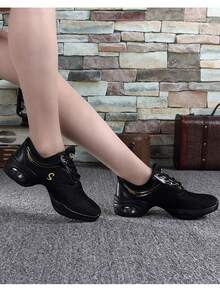 Phong cách mới Của phụ nữ Gót chân trung bình Lưới thoáng khí Đế mềm Nhảy múa Giày dép Đối với Người lớn - màu đen - Xem 2