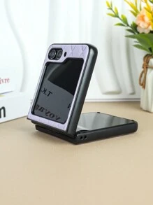 1入組三維棱形皮革折疊手機殼，可用於三星Galaxy Z Flip3 5g，Galaxy Z Flip4 5g，Galaxy Z Flip5 5g - 紫色 - 紫色 - 查看 2