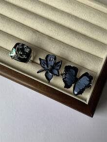 1pc Design A Y2k Style Cool Three-dimensional Drip Oil Butterfly Ring For Women, Hand Set With Sparkling Rhinestones, Unique Flower & Adjustable Open Ring - Type a - View 7