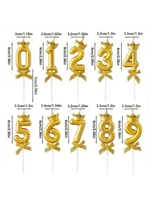 1 件金色数字蜡烛 0-9 带皇冠和蝴蝶结装饰，适用于生日和派对蛋糕装饰，