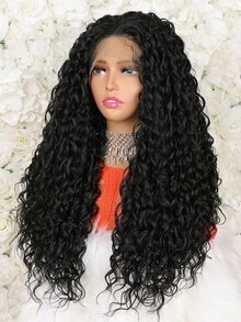 Dài Lỏng lẻo Quăn Sóng sâu Tóc giả phía trước Lace - Chống nóng Sợi tổng hợp 13*4 Tóc giả Đối với phụ nữ - màu đen - Xem 2