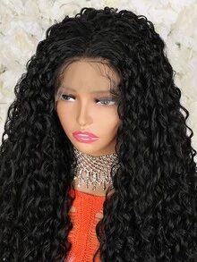 Dài Lỏng lẻo Quăn Sóng sâu Tóc giả phía trước Lace - Chống nóng Sợi tổng hợp 13*4 Tóc giả Đối với phụ nữ - màu đen - Xem 4