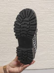 女士格子紋厚底拖鞋,通用款式 - 黑與白 - 查看 6