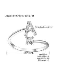 A Simple And Versatile S925 Silver Solitaire Diamond With 26 English Letters Adjustable Open Ring For Daily Wear By Women - AND - View 10
