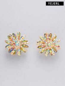 2pcs Fashionable Series Crystal Rhinestones, Metal Inlaid Rhinestone Buttons With Water Drops, Floral, Handmade Girl Heart, European & American Accessory - Multicolor - View 6