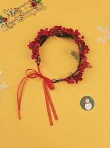 1 件聖誕百合與紅莓果花皇冠髮帶