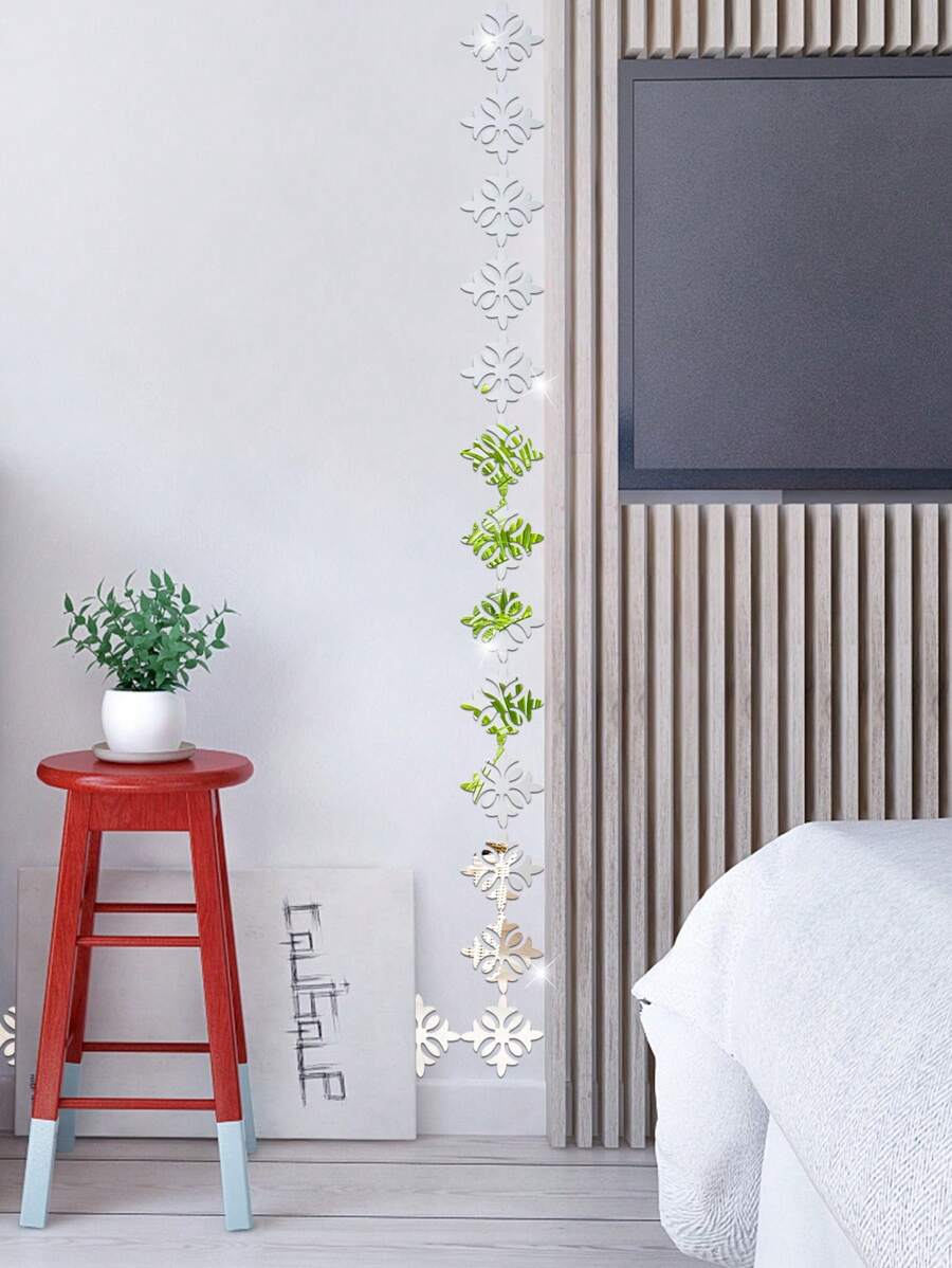 10入組幾何設計鏡子牆貼 - 銀色 - 查看 1