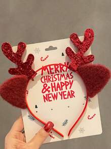 1pc Adult Deer Antlers & Fluffy Cat Ears Christmas Headband, Sweet And Lovely, Hair Hoop/Crown, Cosplay Hair Accessory Deer Ears - Red - View 1