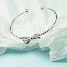 1pc Cute Simple Bow Knot Bracelet, Suitable For Ladies' Daily Wear - Silver - View 5
