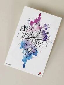 1张时尚个性化朦胧莲花花瓣图案手臂、胸部、腹部、背部临时纹身贴纸 - 彩色 - 查看 5