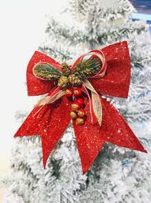 1入組紅色聖誕絲帶蝴蝶結,松果和金色閃粉蝴蝶結,聖誕派對裝飾掛飾