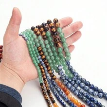 6mm / 8mm / 10mm 100顆天然石珠黑色玻璃孔圓形寶石帶有彈性手鍊繩,用於手鍊項鍊珠寶製作裝飾,療癒水晶天然石項鍊 - 黑玻璃 - 查看 7