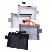 透明網格卡片收納袋,銀行卡,證件收納袋,可攜式文件袋,具有拉鍊 - 綠色 - 查看 3