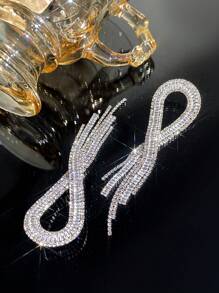 Andkiss 1pair Geometric Design Tassel Earrings Inlaid With Cubic Zirconia - Silver - View 4